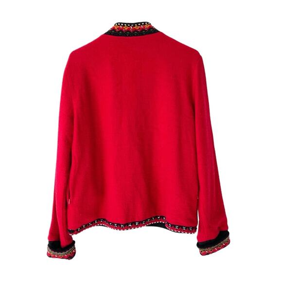 Icelandic Design Hand Embroidered Heirloom Red Boiled Wool Nordic Jacket Large - Picture 4 of 10